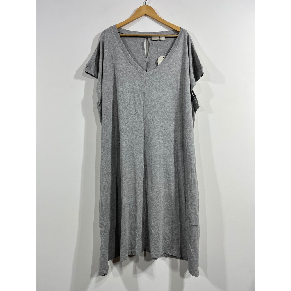 Zim & Zoe Lagenlook Minimalist V-Neck Pocket Midi T-Shirt Dress Women 30 32 Boho